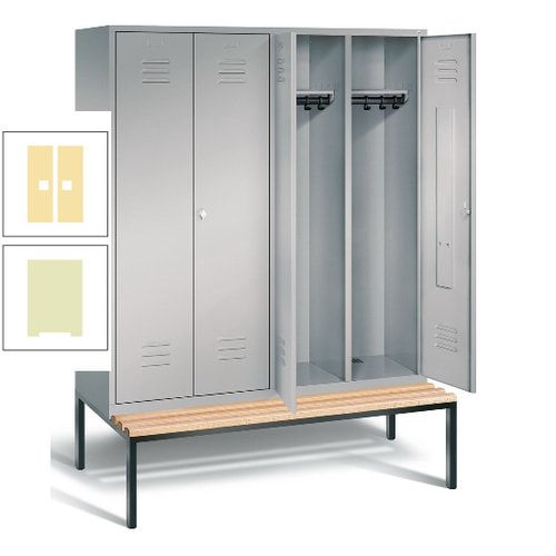 Doppel-Spindschrank, Buche Sitzbank untergebaut, 4 Abteile a 400 mm, Korpus lichtgrau, Tür anthrazitgrau, 2.090 x 1.590 x 815 mm (HxBxT)