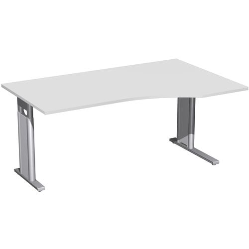 Eckschreibtisch, Ecke rechts, Füße einseitig verkürzt, C-Fuß Pro, höhenverstellbar, 680-820 x 1.600 x 1.000 mm (HxBxT), Gestell silber, Dekor Ahorn