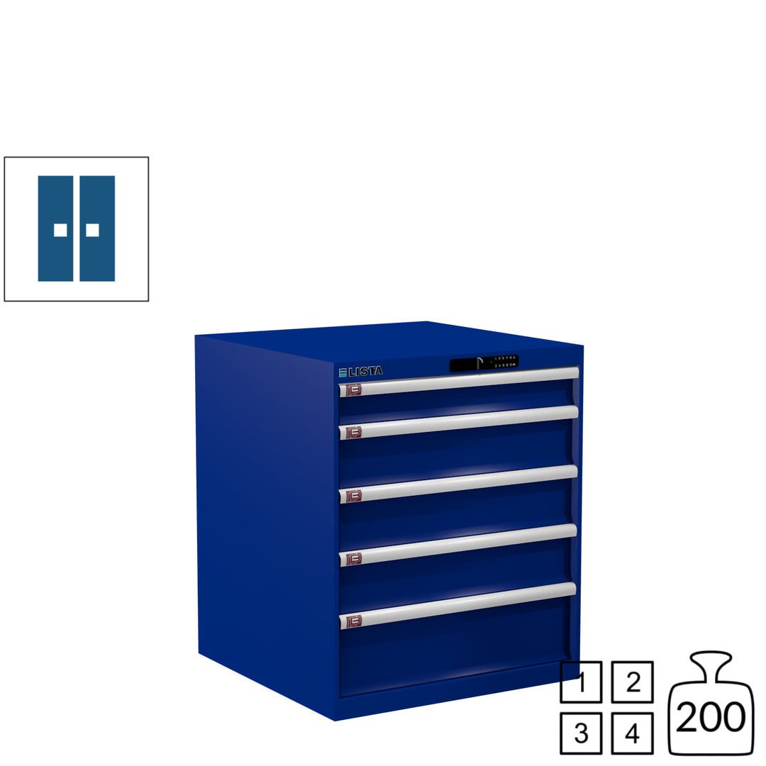 Lista Schubladenschrank - 14.410.010 - 850x717x725 mm (HxBxT) - 5 Schubladen - 75 kg - Key Lock - lichtblau (RAL 5012)