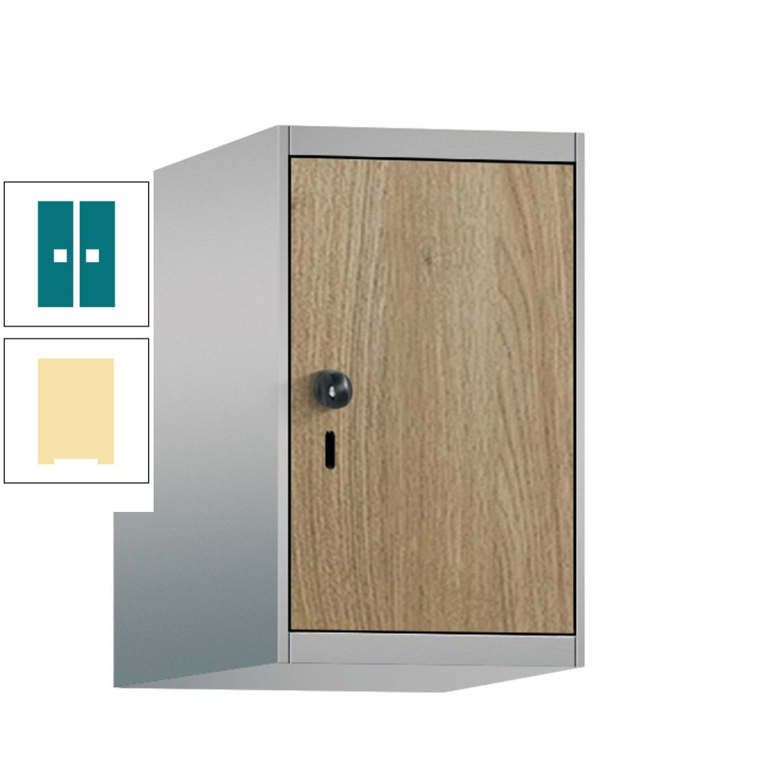 Aufsatzschrank, Schrankaufsatz, 1 Fach a 300 mm, Farbe Pastellgelb, Tür anthrazitgrau, 500 x 300 x 500 mm (HxBxT)
