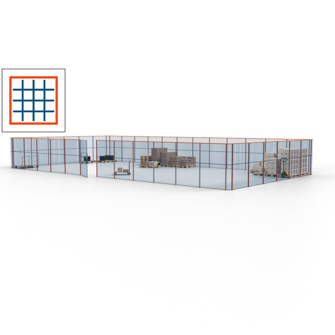 Maschinen Schutzgitter - Hallentrennwand - Sicherheitszaun - Tür - 54 m - 2.200 x 18.400 x 9.400 mm (HxBxT) - enzianblau
