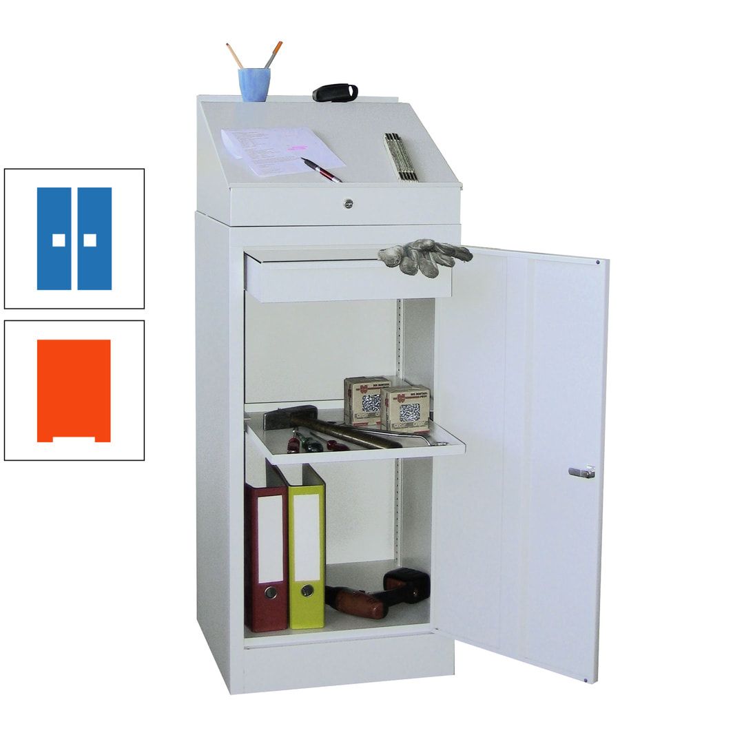 Stehpult mit Schrank - Vollblechtür - Zylinderschloss - 1 Einlegeboden, 1 Schublade - 1.270x500x500 mm (HxBxT) - anthrazitgrau