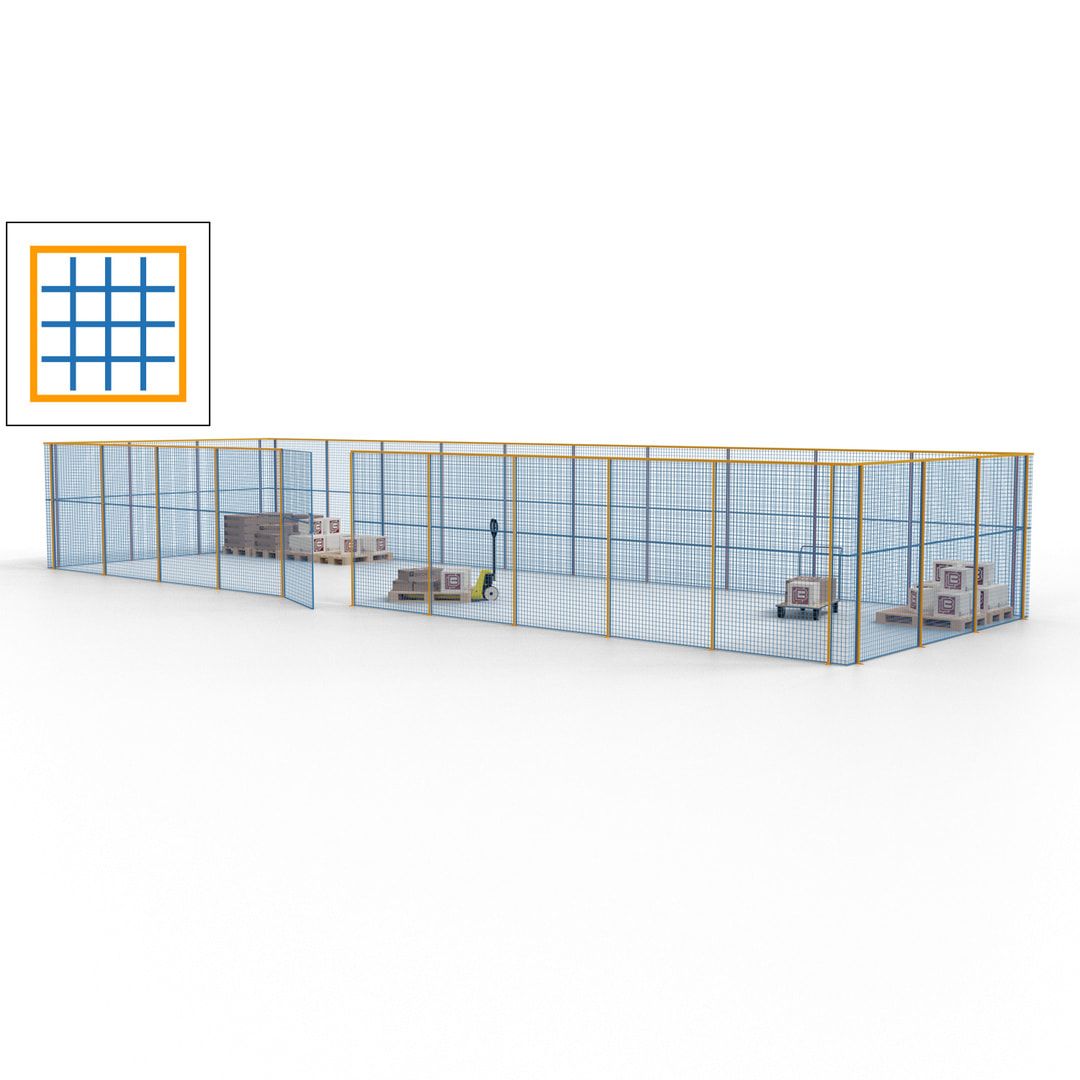 Maschinen Schutzgitter - Hallentrennwand - Sicherheitszaun - Tür - 39 m - 2.200 x 15.400 x 4.900 mm (HxBxT) - enzianblau