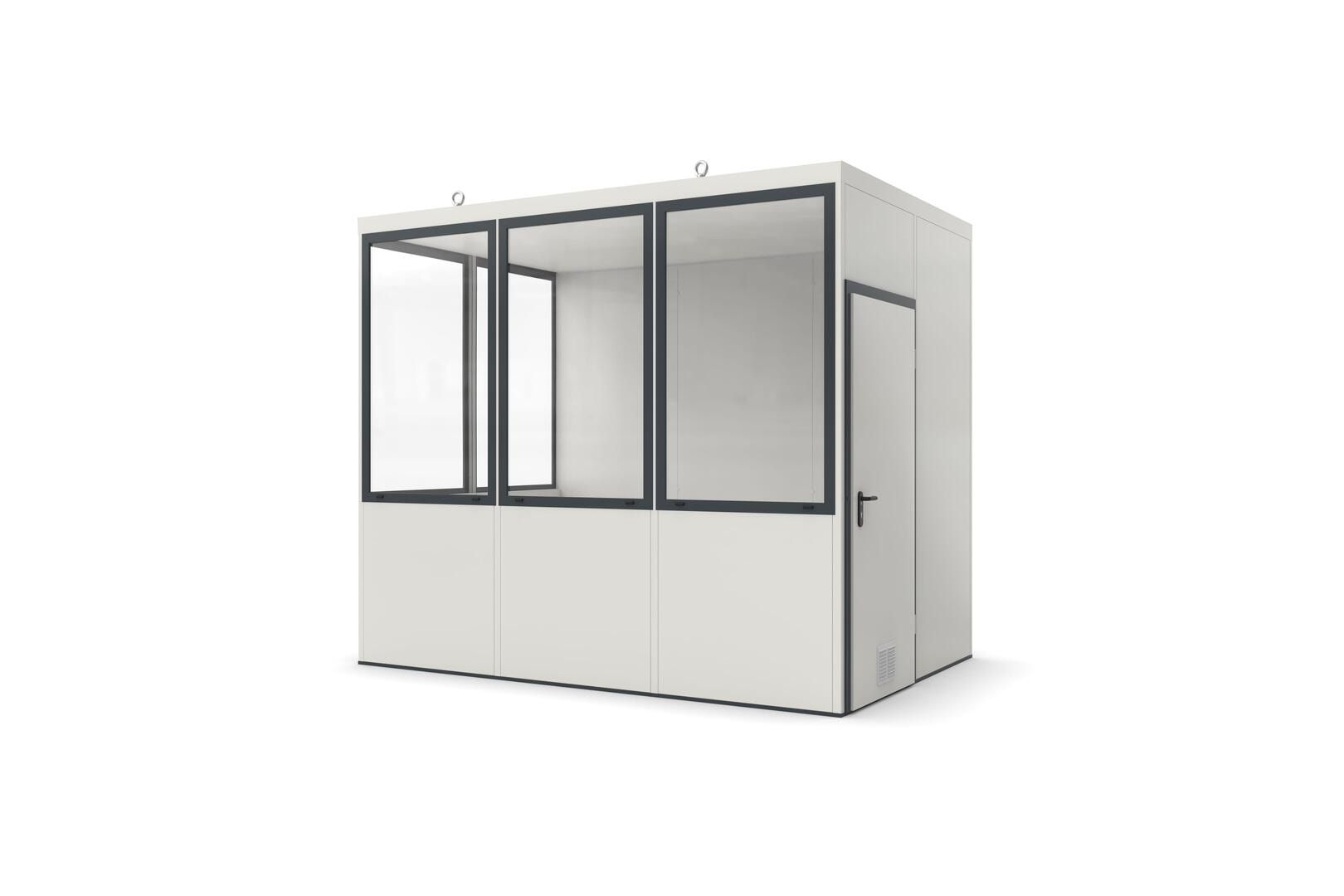 Bürocontainer, Aufsichtsstand, Meisterbüro, Lagerhallenbüro, mobil, für Innen, 2.620 x 3.045 x 2.045 mm (HxBxT), 6,22 qm, ohne Fußboden