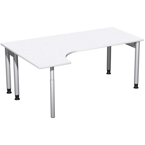 Eckschreibtisch, Ecke links, Füße einseitig verkürzt, 4-Fuß Pro, höhenverstellbar, 680-800 x 1.600 x 1.200 mm (HxBxT), Dekor Ahorn