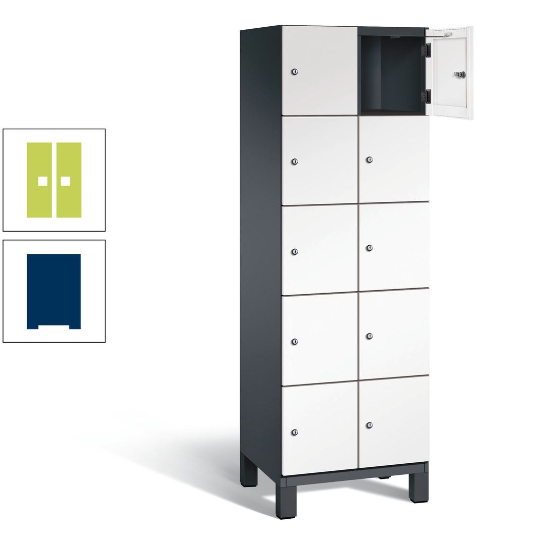 Fächerschrank, Stahlschrank, 10 Fächer, Türöffnungsbegrenzer, Füße, 1.980 x 600 x 525 mm (HxBxT), Korpus anthrazitgrau, Front anthrazitgrau