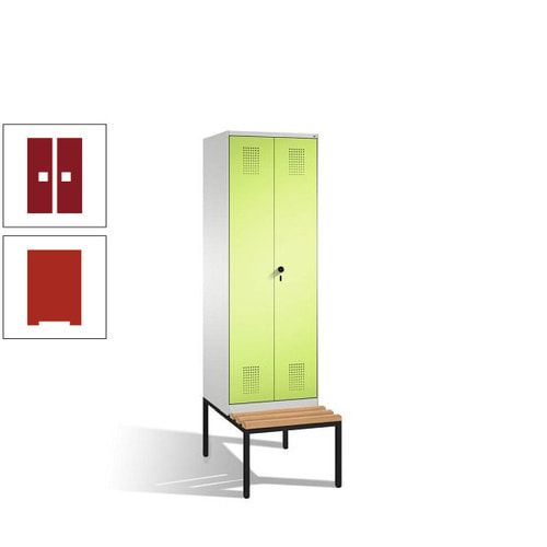 Doppel-Spind, Garderobenschrank, Buche Sitzbank untergebaut, 2 Abteile a 300 mm, Korpus anthrazitgrau, Tür anthrazitgrau, 2.090 x 600 x 815 mm (HxBxT)