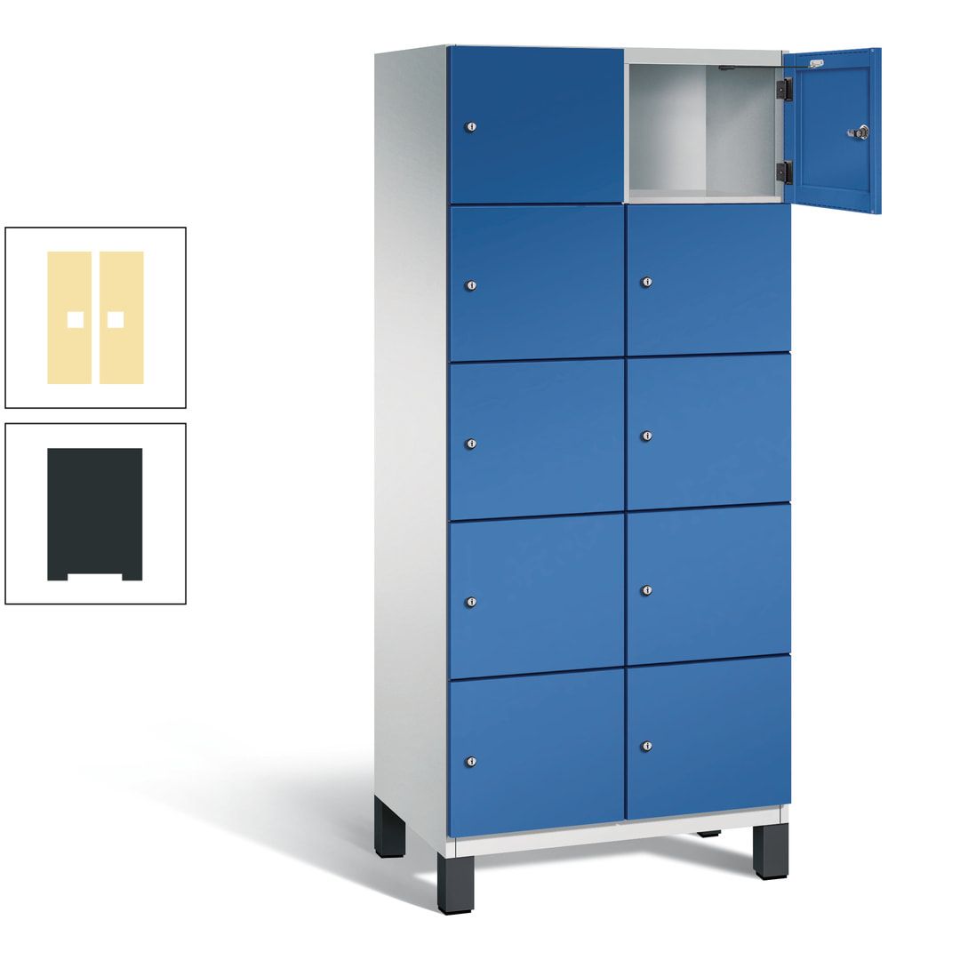 Fächerschrank, Stahlschrank, 10 Fächer, Türöffnungsbegrenzer, Füße, 1.980 x 800 x 525 mm (HxBxT), Korpus anthrazitgrau, Front anthrazitgrau
