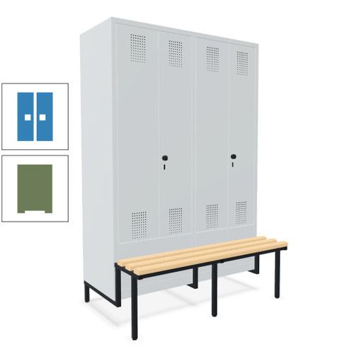 Doppel-Spind, Garderobenschrank, Buche Sitzbank integriert, 4 Abteile 300 mm, Korpus anthrazitgrau, Tür anthrazitgrau, 1.850 x 1.200 x 815 mm (HxBxT)