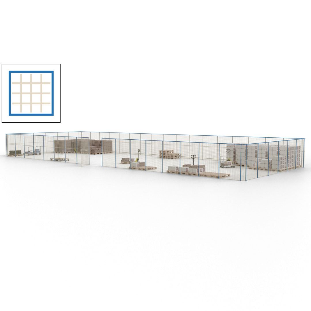 Maschinen Schutzgitter - Hallentrennwand - Sicherheitszaun - Tür - 69 m - 2.200 x 19.900 x 15.400 mm (HxBxT) - enzianblau