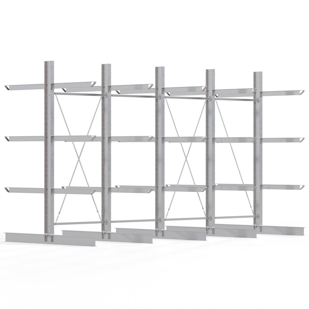Doppelseitiges Kragarmregal feuerverzinkt, Schwerlastregal für außen - 2 Felder - 3.500 x 3.000 x 2.580 mm (HxBxT) - 800 kg - KARL heavy