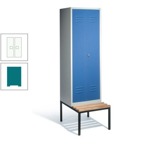 Doppel-Spindschrank, Buche Sitzbank untergebaut, 2 Abteile a 300 mm, Korpus lichtgrau, Tür anthrazitgrau, 2.090 x 610 x 815 mm (HxBxT)