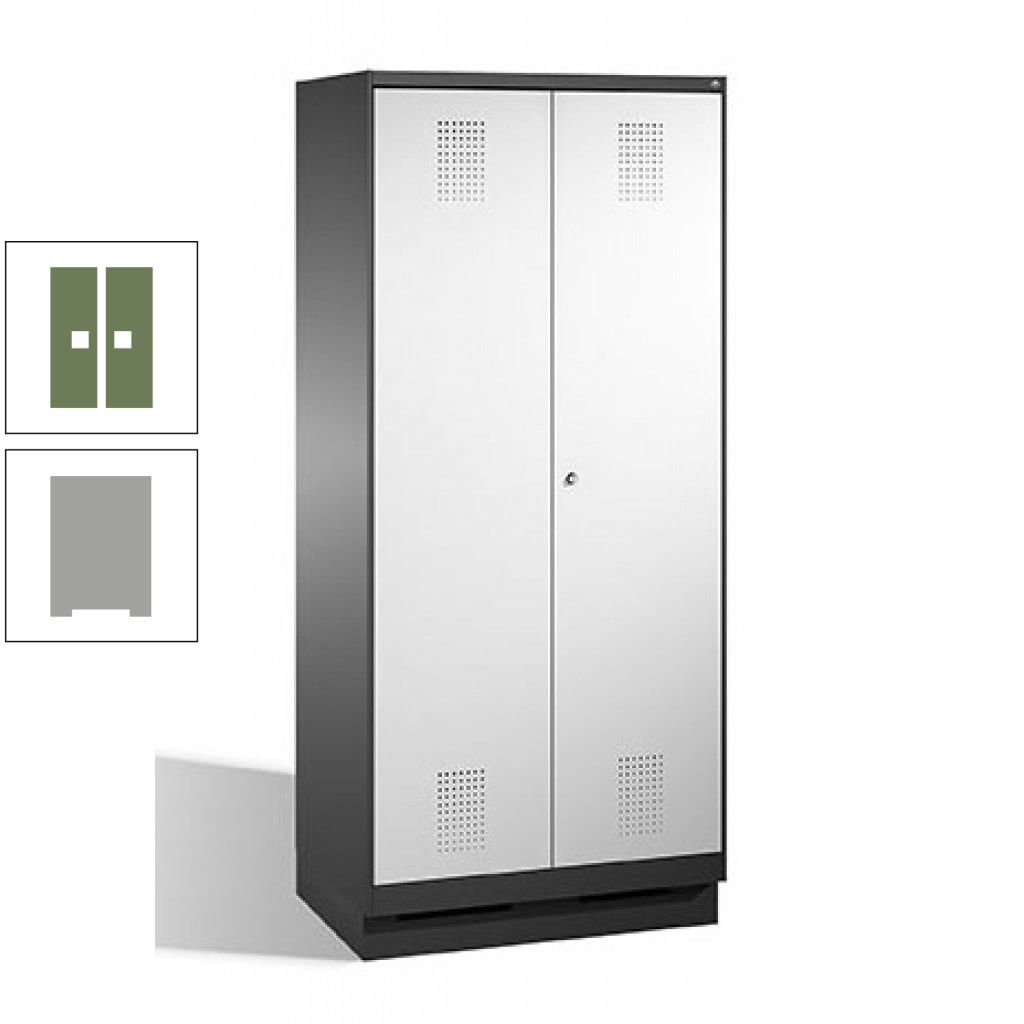 Doppel-Spind, Doppeltüren, Garderobenschrank mit Sockel, 2 Abteile a 400 mm, Korpus anthrazitgrau, Tür anthrazitgrau, 1.800 x 800 x 500 mm (HxBxT)