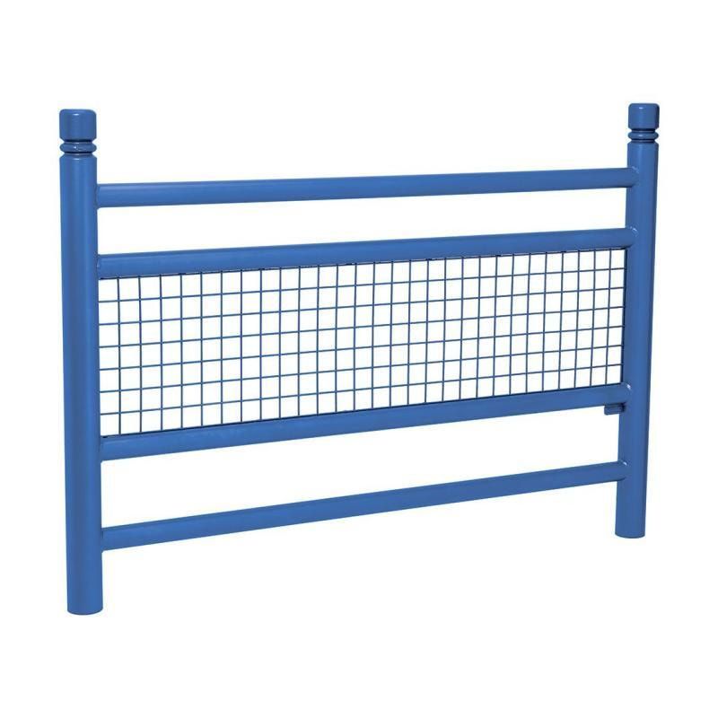 Geländer 2 Stahlrohre und Gitter - 1.000 x 1.572 mm - Pfosten mit Edelstahlkopf - Farbe enzianblau - Außengeländer Systemgeländer