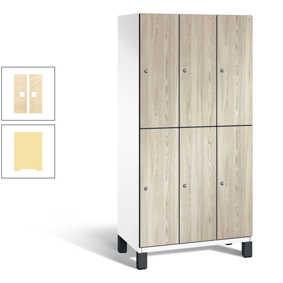 Fächerschrank, Garderobenschrank, mit Füßen, 3 Abteile, 1.980 x 900 x 525 mm (HxBxT), Korpus anthrazitgrau, Tür Donau-Ahorn
