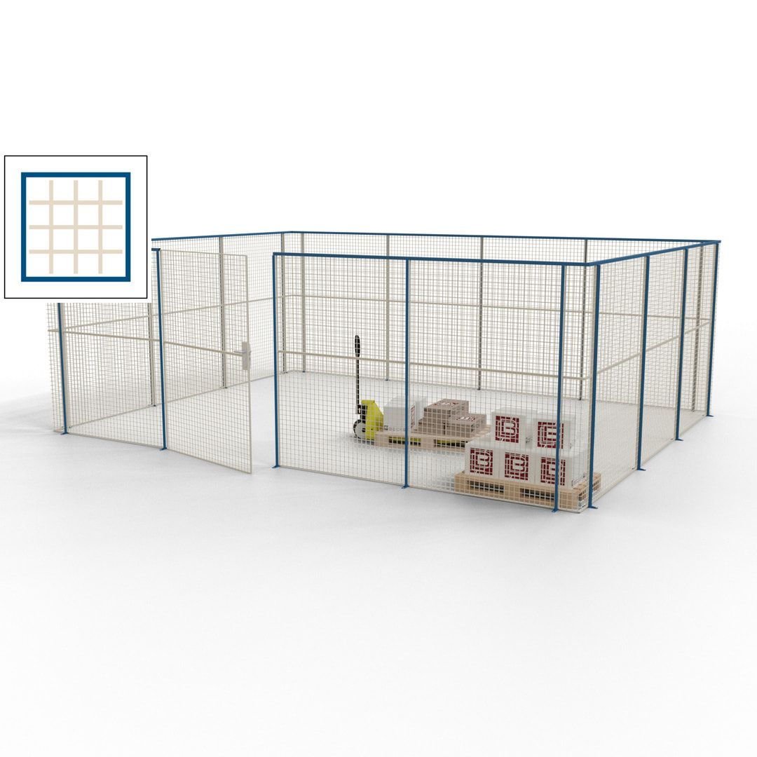Maschinen Schutzgitter - Hallentrennwand - Sicherheitszaun - Tür - 21 m - 2.200 x 6.400 x 4.900 mm (HxBxT) - enzianblau
