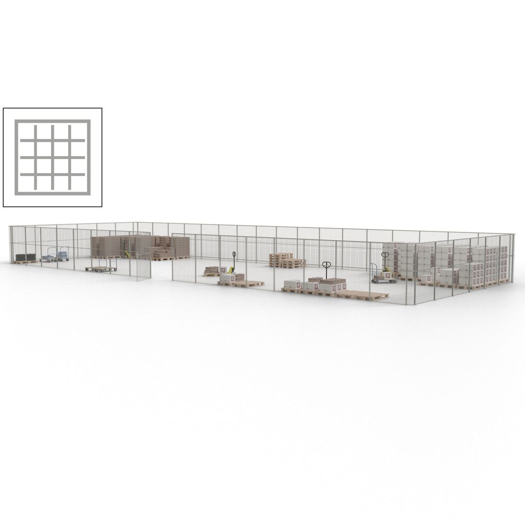 Maschinen Schutzgitter - Hallentrennwand - Sicherheitszaun - Tür - 69 m - 2.200 x 19.900 x 15.400 mm (HxBxT) - enzianblau