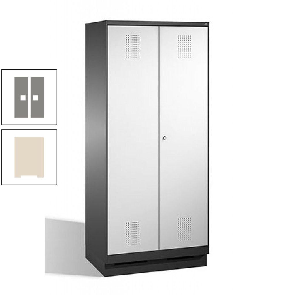 Doppel-Spind, Doppeltüren, Garderobenschrank mit Sockel, 2 Abteile a 400 mm, Korpus anthrazitgrau, Tür anthrazitgrau, 1.800 x 800 x 500 mm (HxBxT)