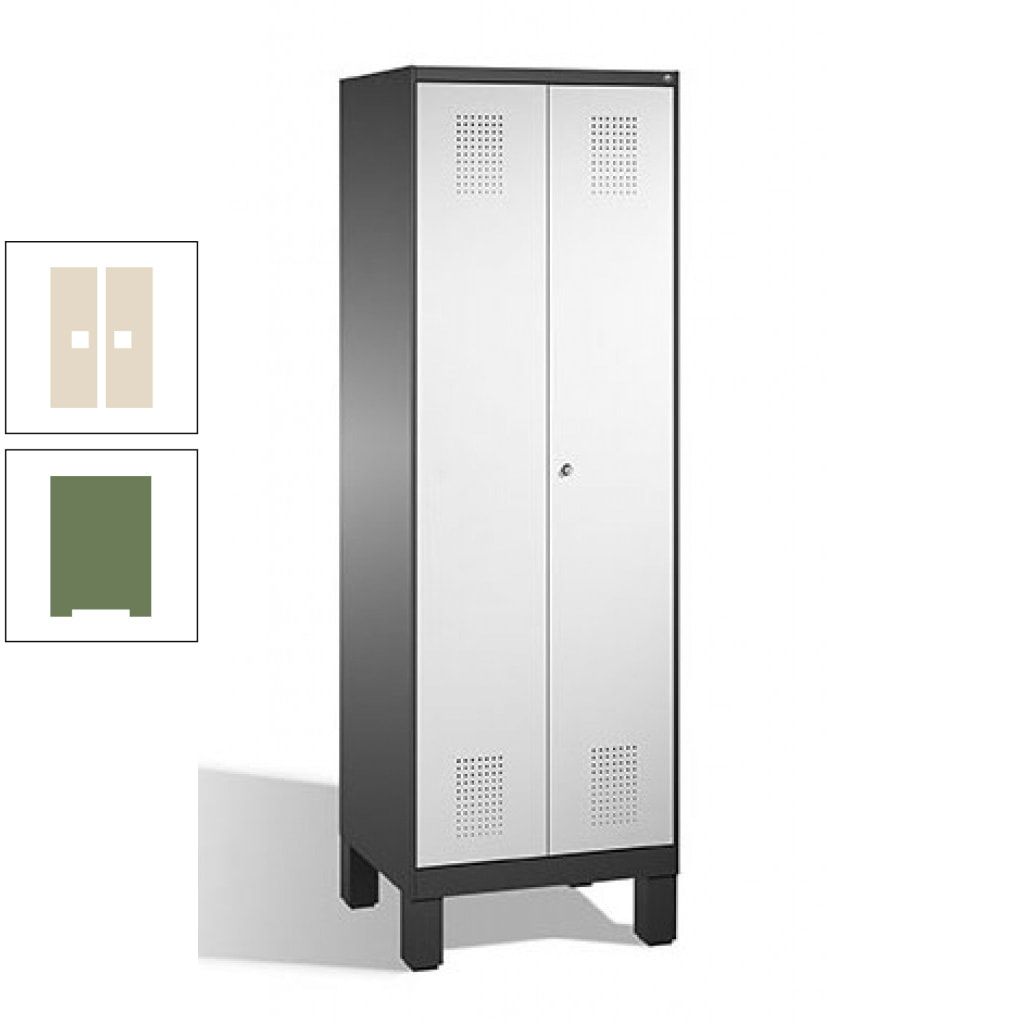 Doppel-Spind, Doppeltüren, Garderobenschrank mit Füßen, 2 Abteile a 300 mm, Korpus anthrazitgrau, Tür anthrazitgrau, 1.850 x 600 x 500 mm (HxBxT)