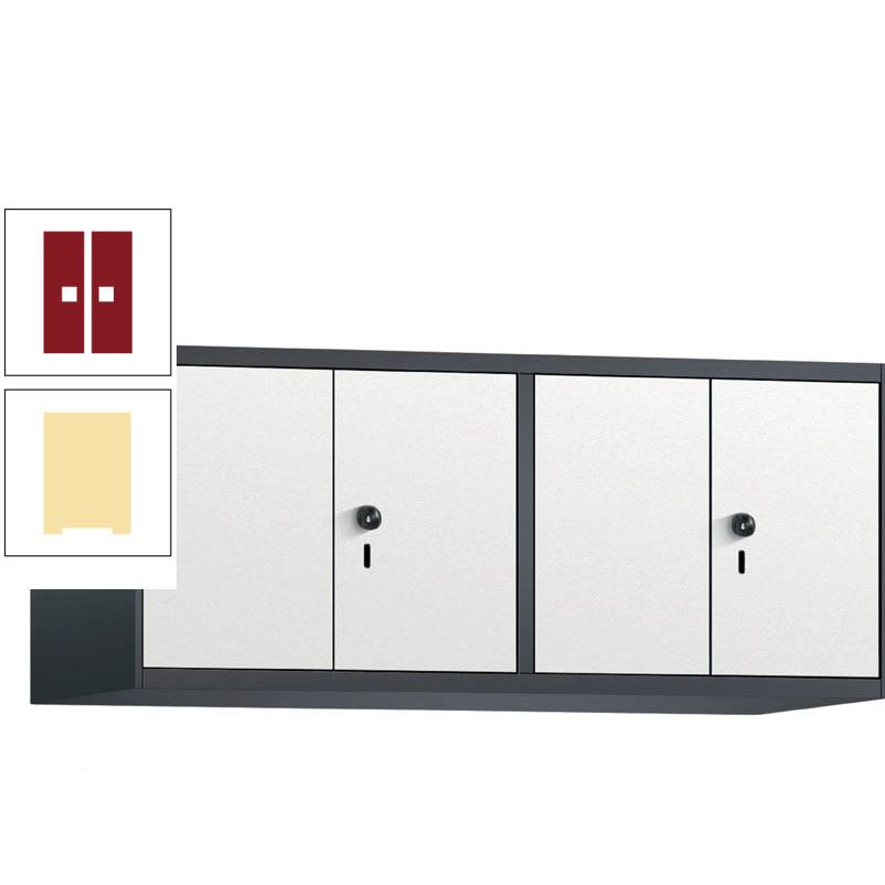 Aufsatzschrank, Schrankaufsatz, Türen paarweise, 4 Fächer a 300 mm, Farbe Pastellgelb, Tür anthrazitgrau, 500 x 1.200 x 500 mm (HxBxT)