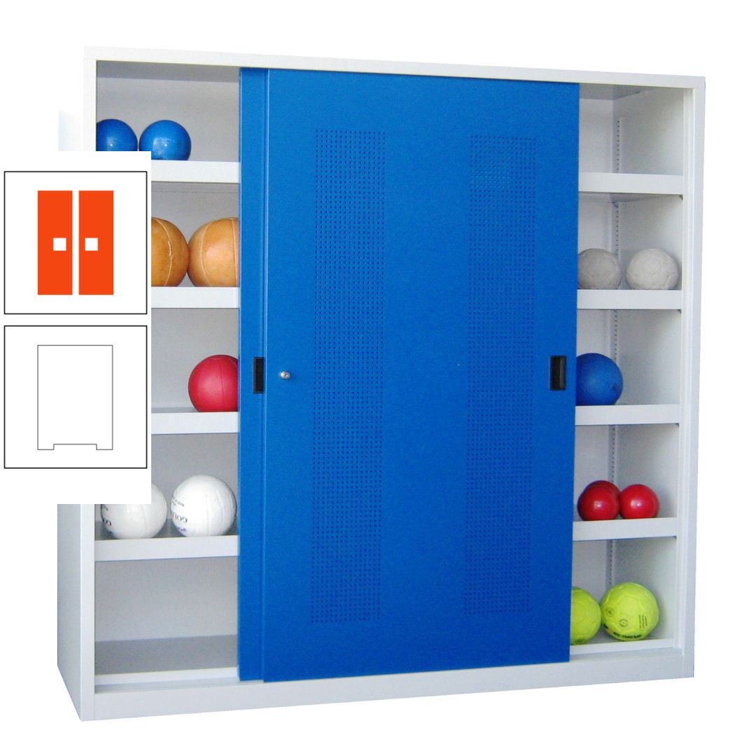 Ballschrank - Schiebetüren mit Lochfeld - Trennwand - 8 Böden - 1.950x2.000x600 mm (HxBxT) - anthrazitgrau