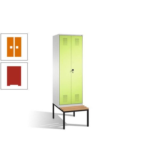Doppel-Spind, Garderobenschrank, Buche Sitzbank untergebaut, 2 Abteile a 300 mm, Korpus anthrazitgrau, Tür anthrazitgrau, 2.090 x 600 x 815 mm (HxBxT)