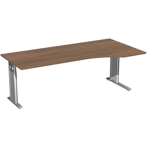 Eckschreibtisch, Ecke rechts, Füße einseitig verkürzt, C-Fuß Pro, höhenverstellbar, 680-820 x 1.600 x 1.000 mm (HxBxT), Gestell silber, Dekor Ahorn