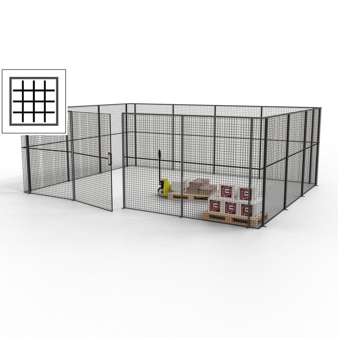 Maschinen Schutzgitter - Hallentrennwand - Sicherheitszaun - Tür - 21 m - 2.200 x 6.400 x 4.900 mm (HxBxT) - enzianblau