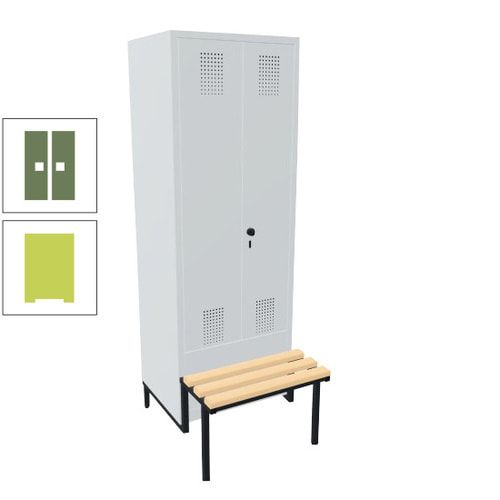 Doppel-Spind, Garderobenschrank, Buche Sitzbank integriert, 2 Abteile a 400 mm, Korpus anthrazitgrau, Tür anthrazitgrau, 1.850 x 800 x 815 mm (HxBxT)
