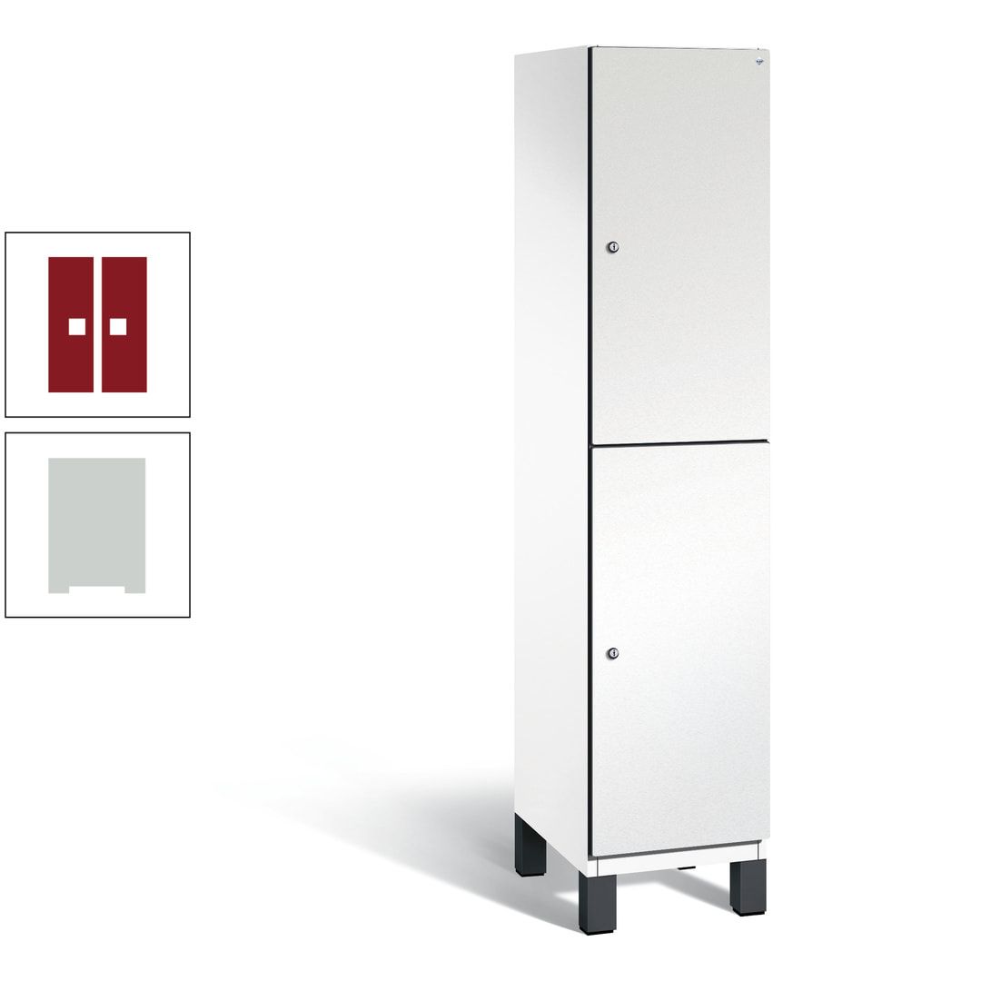 Fächerschrank, Stahlschrank, doppelstöckig, 2 Fächer, Füße, Korpus anthrazitgrau, Tür anthrazitgrau, 1.980 x 400 x 525 mm (HxBxT)