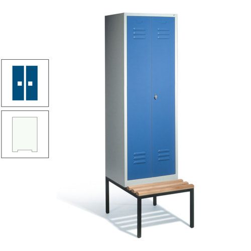 Doppel-Spindschrank, Buche Sitzbank untergebaut, 2 Abteile a 300 mm, Korpus lichtgrau, Tür anthrazitgrau, 2.090 x 610 x 815 mm (HxBxT)