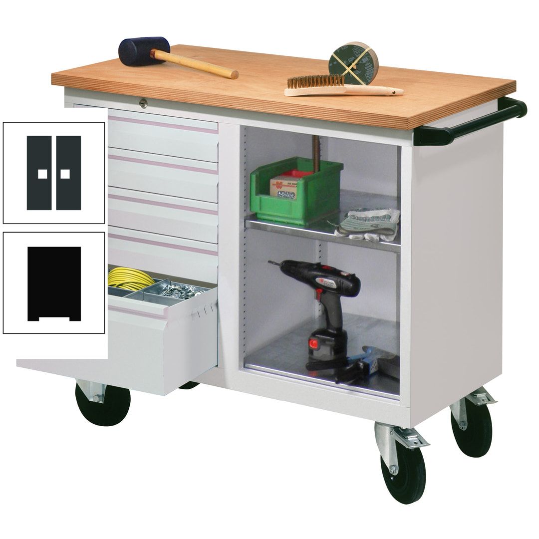 Mobile Werkbank - Werkstattwagen - 915 x 1.090 x 600 mm - 5 Schubladen und Ablagefach - anthrazitgrau