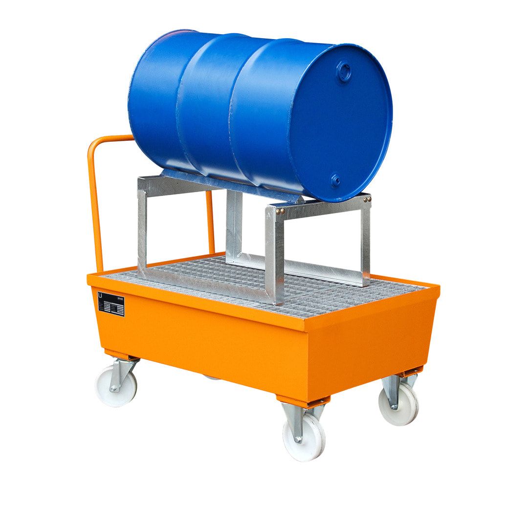 BAUER Auffangwanne - 225 l Volumen - Rollen - Griff - Fassauflage - feuerrot