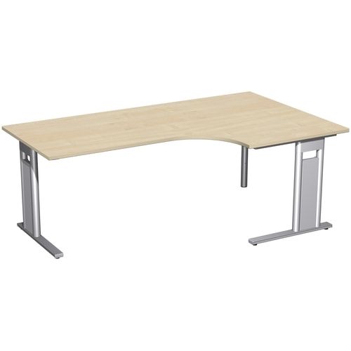 Eckschreibtisch, Eckteil 800 mm, Ecke rechts, Füße einseitig verkürzt, C-Fuß Pro, 720 x 1.600 x 1.200 mm (HxBxT), Gestell silber, Dekor Ahorn