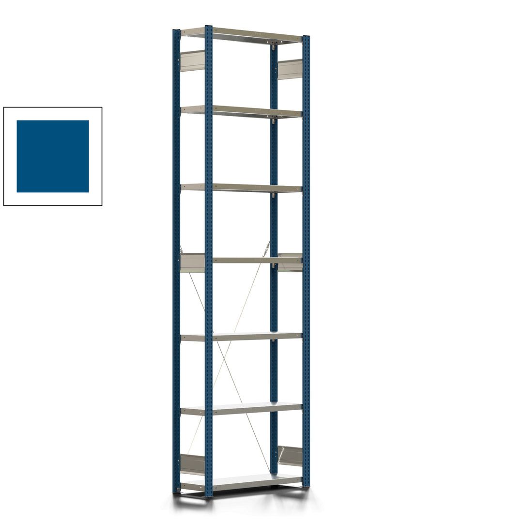 Fachbodenregal mit Tiefenriegel - 250 kg - 3.000 x 875 x 300 mm (HxBxT) - Anbauregal - Rahmen enzianblau - Böden verzinkt, Steckregal BERT