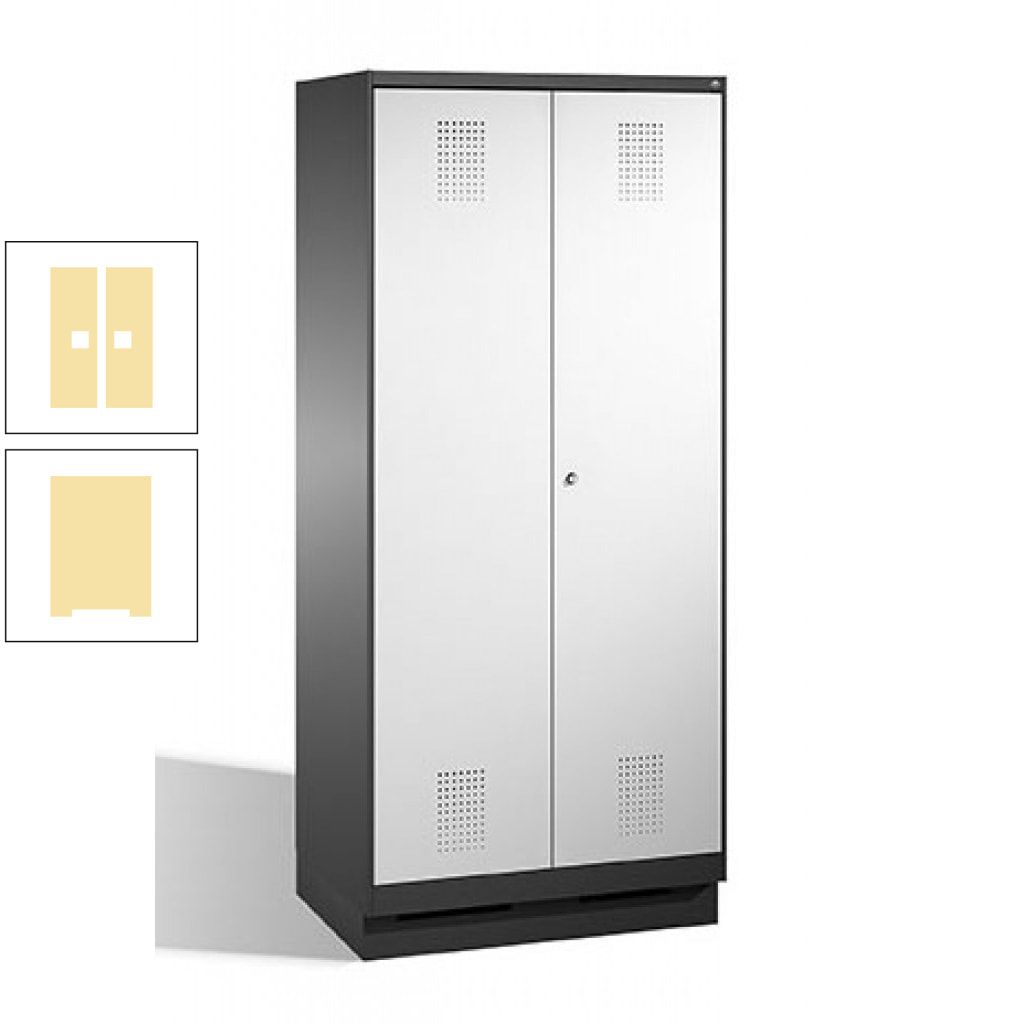 Doppel-Spind, Doppeltüren, Garderobenschrank mit Sockel, 2 Abteile a 400 mm, Korpus anthrazitgrau, Tür anthrazitgrau, 1.800 x 800 x 500 mm (HxBxT)