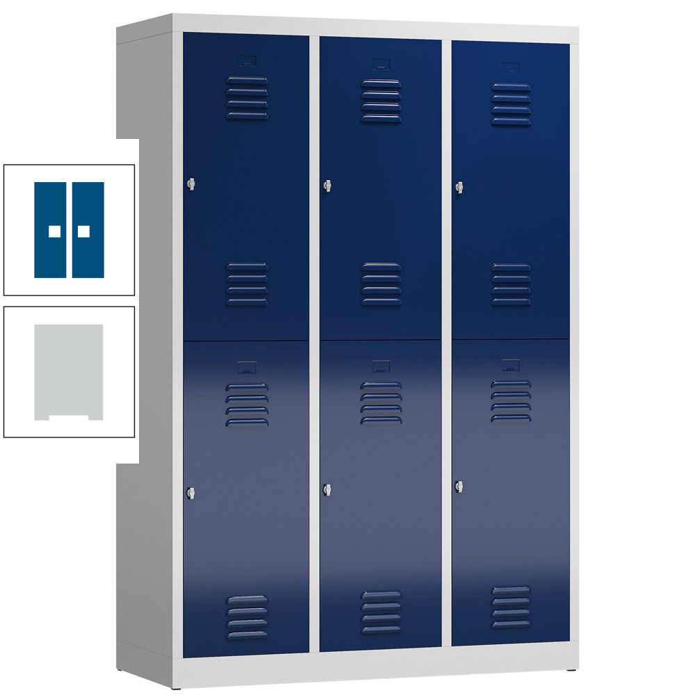 Garderobenschrank, Doppelstockspind, 3 Abteil, 6 Fächer, 1.800 x 1.185 x 500 mm (HxBxT), Drehriegel, Stahl, Korpus: lichtgrau, Front: anthrazitgrau