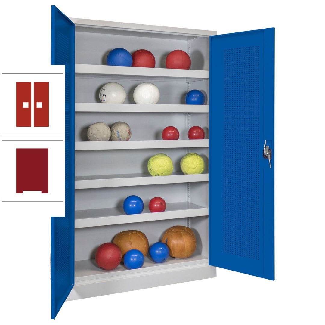 Ballschrank - Lochfeldtüren - 5 Böden - 1.950x1.200x500 mm (HxBxT) - anthrazitgrau