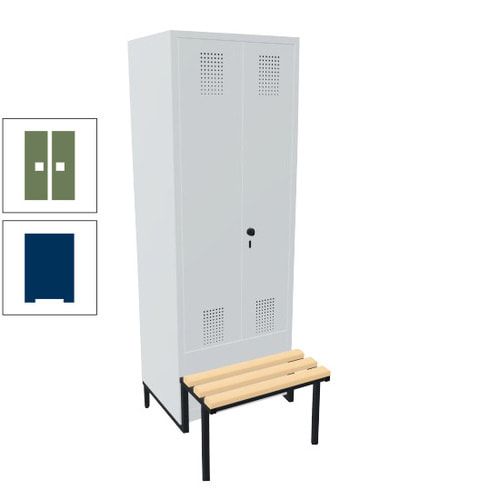 Doppel-Spind, Garderobenschrank, Buche Sitzbank integriert, 2 Abteile a 400 mm, Korpus anthrazitgrau, Tür anthrazitgrau, 1.850 x 800 x 815 mm (HxBxT)