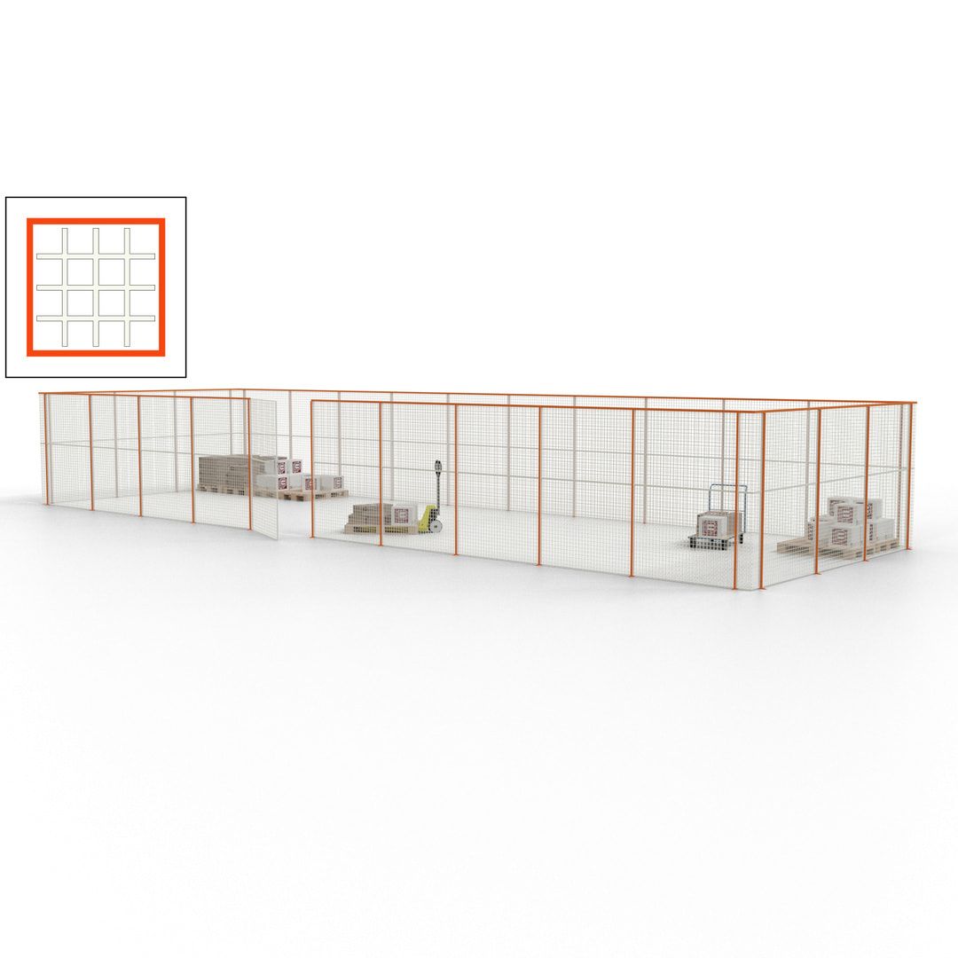 Maschinen Schutzgitter - Hallentrennwand - Sicherheitszaun - Tür - 39 m - 2.200 x 15.400 x 4.900 mm (HxBxT) - enzianblau