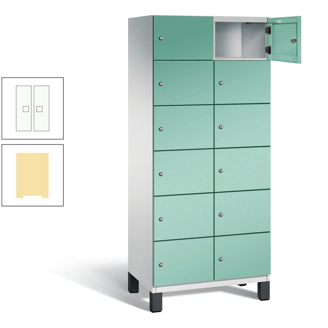 Fächerschrank, Stahlschrank, 12 Fächer, Türöffnungsbegrenzer, Füße, 1.980 x 800 x 525 mm (HxBxT), Korpus anthrazitgrau, Front anthrazitgrau