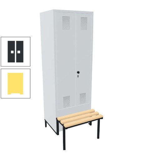 Doppel-Spind, Garderobenschrank, Buche Sitzbank integriert, 2 Abteile a 400 mm, Korpus anthrazitgrau, Tür anthrazitgrau, 1.850 x 800 x 815 mm (HxBxT)