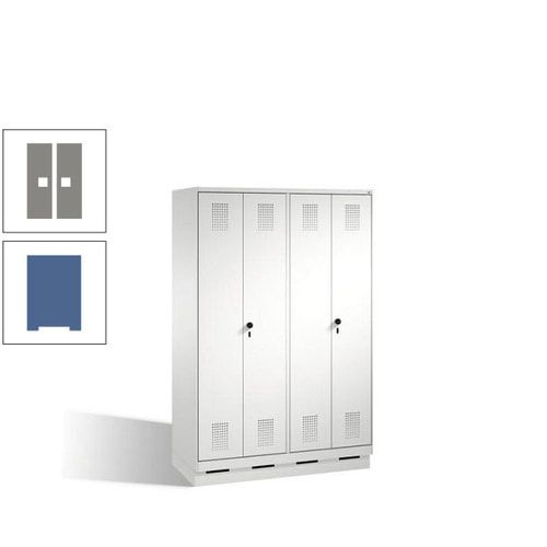 Doppel-Spind, Doppeltüren, Garderobenschrank mit Sockel, 4 Abteile a 300 mm, Korpus anthrazitgrau, Tür anthrazitgrau, 1.800 x 1.200 x 500 mm (HxBxT)