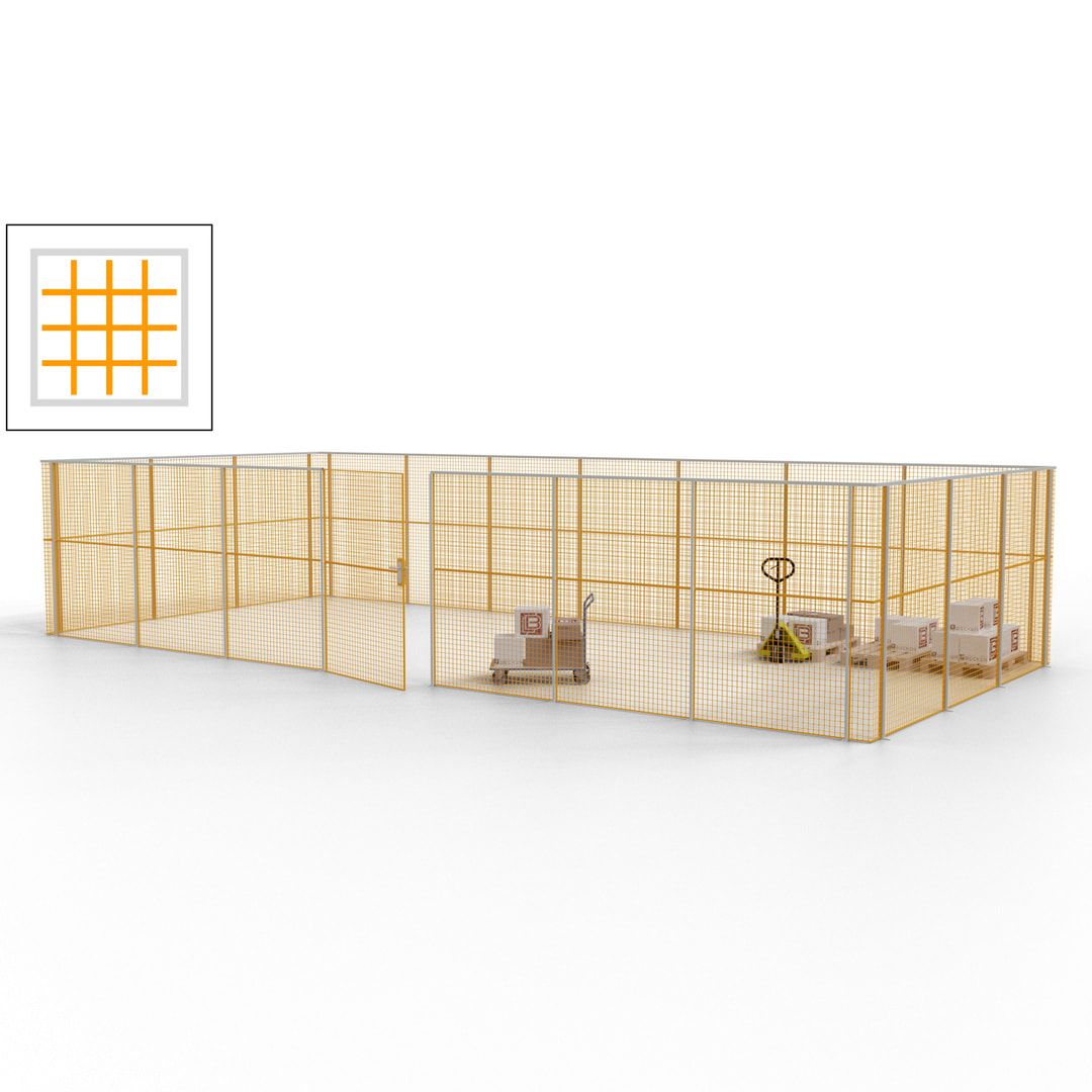 Hallentrennwand - Flügeltür, Gitter - 19 Gitterwände - 2.200 x 10.900 x 4.900 mm (HxBxT) - Perlweiß/reinorange