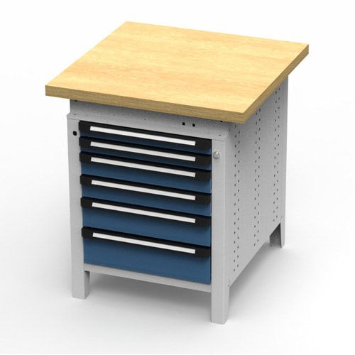 OTTOKIND Werkbank - Arbeitsplatte bündig - 850 x 605 x 750 mm (HxBxT) - 6 Schubladen - lichtgrau