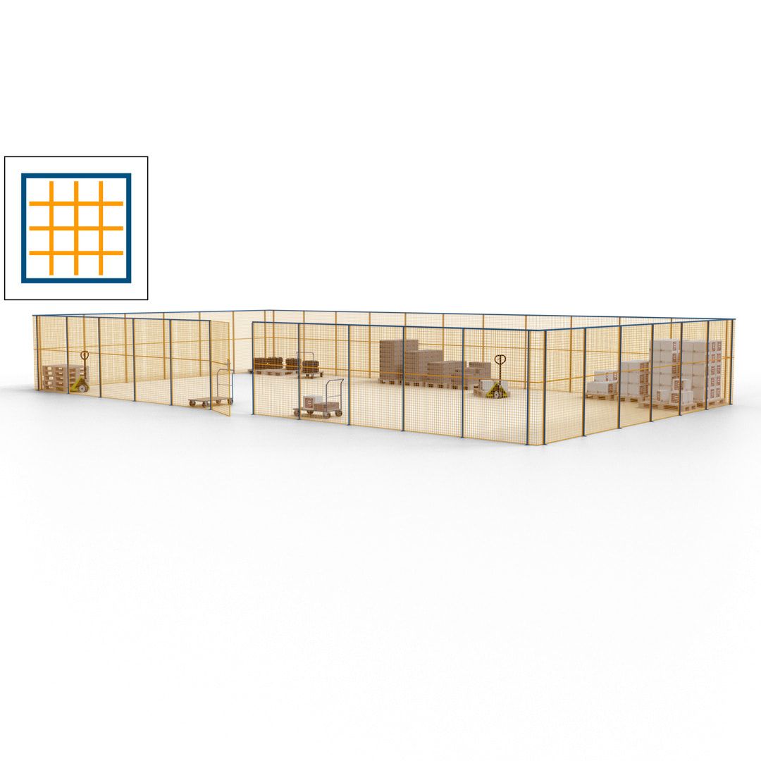 Maschinen Schutzgitter - Hallentrennwand - Sicherheitszaun - Tür - 51 m - 2.200 x 16.900 x 9.400 mm (HxBxT) - enzianblau