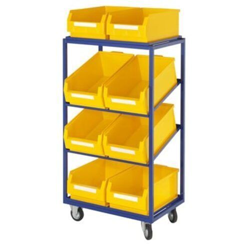 Kommissionierwagen für Sichtlagerkästen, Traglast 230 kg, Ladefläche 480 x 645 mm, 4 Etagen, inkl. 2 schräge Fachböden, Farbe enzianblau