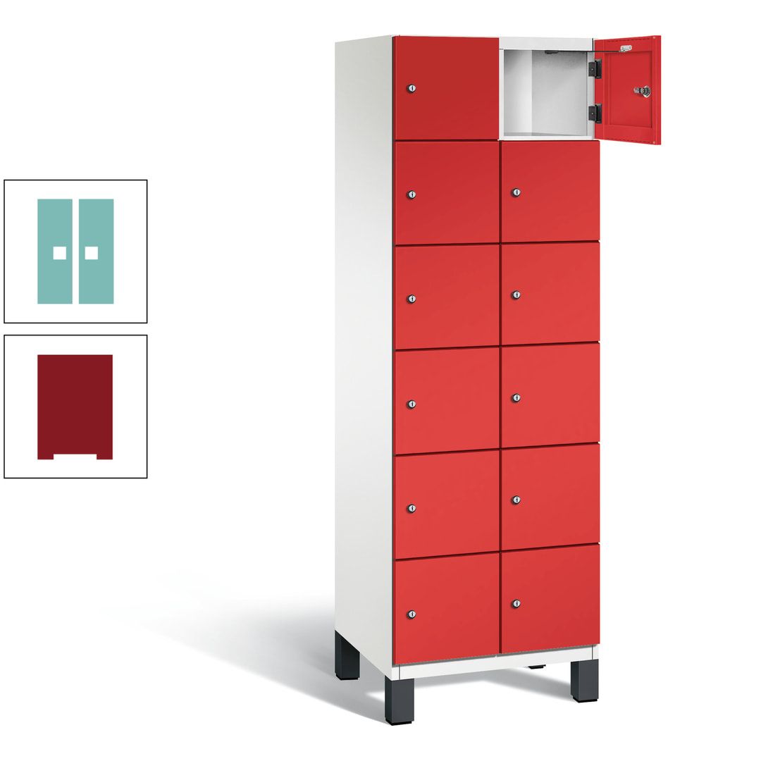 Fächerschrank, Stahlschrank, 12 Fächer, Türöffnungsbegrenzer, Füße, 1.980 x 600 x 525 mm (HxBxT), Korpus anthrazitgrau, Front anthrazitgrau