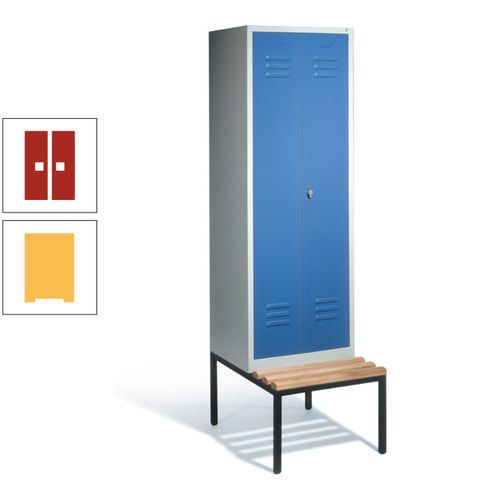 Doppel-Spindschrank, Buche Sitzbank untergebaut, 2 Abteile a 300 mm, Korpus lichtgrau, Tür anthrazitgrau, 2.090 x 610 x 815 mm (HxBxT)