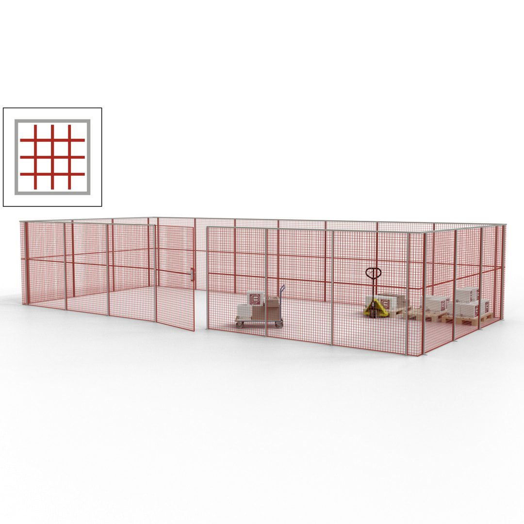 Hallentrennwand - Flügeltür, Gitter - 19 Gitterwände - 2.200 x 10.900 x 4.900 mm (HxBxT) - Perlweiß/reinorange